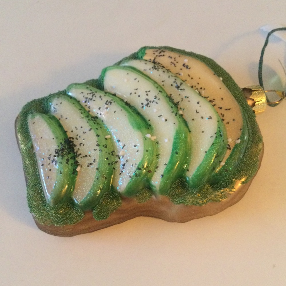 CODY FOSTER AVOCADO TOAST GLASS ORNAMENT NEW